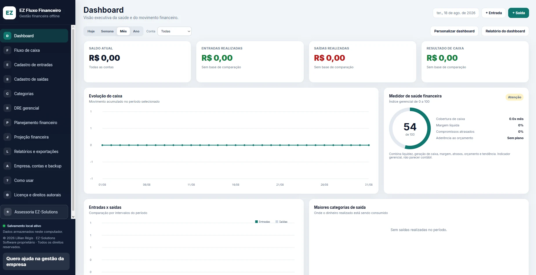 Dashboard real do EZ Financeiro